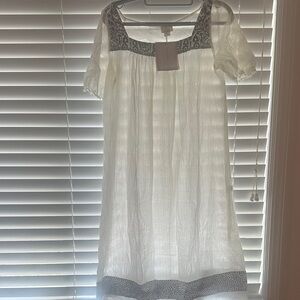 Boho Embroidered White Cotton Dress